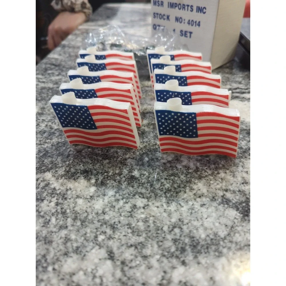American Flag String Lights 10 4th of July Patriotic Party Camping Blow Mold Vtg